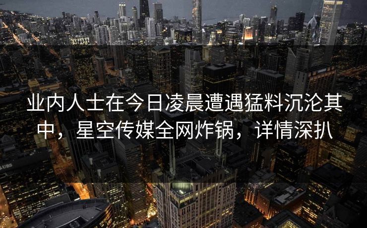 业内人士在今日凌晨遭遇猛料沉沦其中，星空传媒全网炸锅，详情深扒