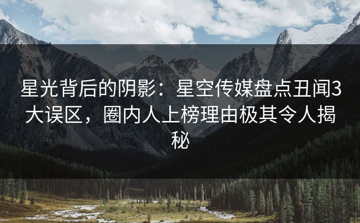星光背后的阴影：星空传媒盘点丑闻3大误区，圈内人上榜理由极其令人揭秘